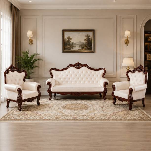 DECOREVEL Royal Carved Wooden Sofa Set Fabric 5 Seater  Sofa