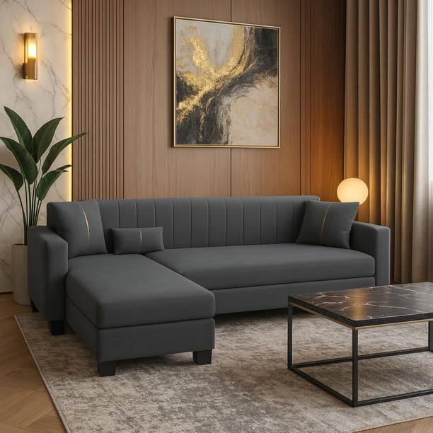 FURNY Almeria 4 Seater LHS L Shape Sofa Set| Soft Velvet Suede Fabric| Modern Design Fabric 4 Seater  Sofa