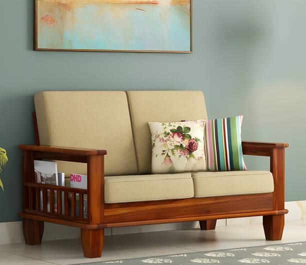 SWANGIA ARTS Solid Sheesham Wood Two Seater Sofa For Living Room/ Office/ Guest Room | Fabric 2 Seater Sofa