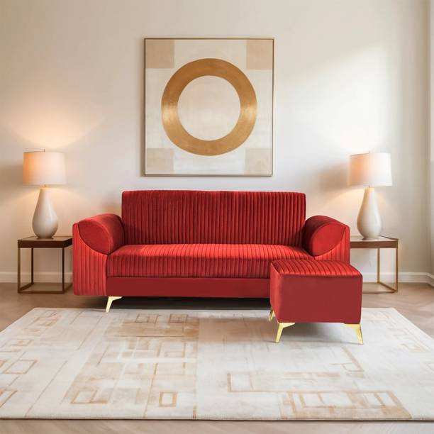 Seventh Heaven Venice 4 Seater Sofa with Ottoman, Premium Velvet Fabric: 2 Year Warranty Fabric 3 + 1 Sofa Set