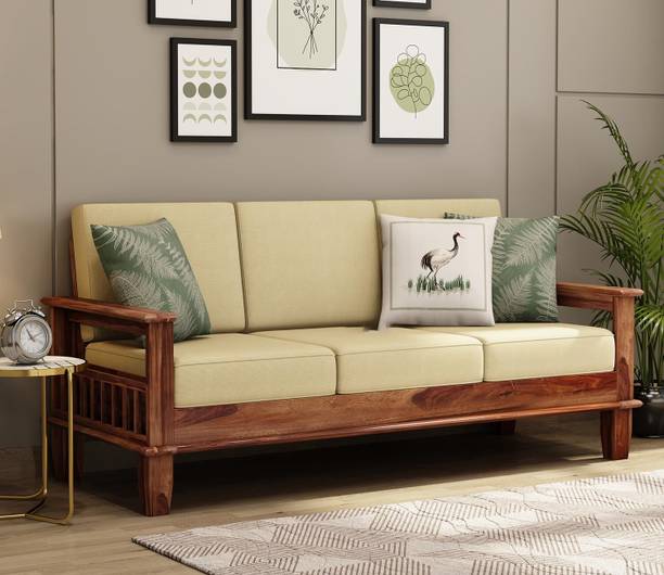 SIDDH Pocket Style Sheesham Wood Three Seater Sofa For Living Room, Hotel, Cafe. Fabric 3 Seater  Sofa