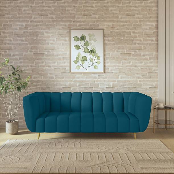 Wakeup India Mushy Premium Fabric Sofa Pocket Spring Cushion Polished Wood Leg Fabric 3 Seater  Sofa