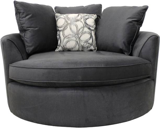 Smarts collection Wooden Modern Round Accent Sofa Barrel Chair With 3 Pillows Fabric 2 Seater  Sofa