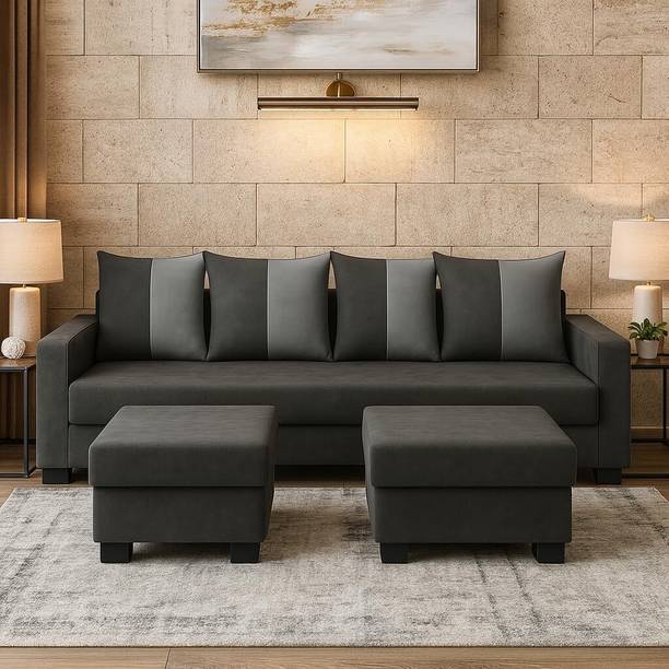 FURNY Braviza 4 Seater Modular Sofa Set with 2 Ottoman| Soft Velvet Suede Fabric Fabric 4 Seater  Sofa