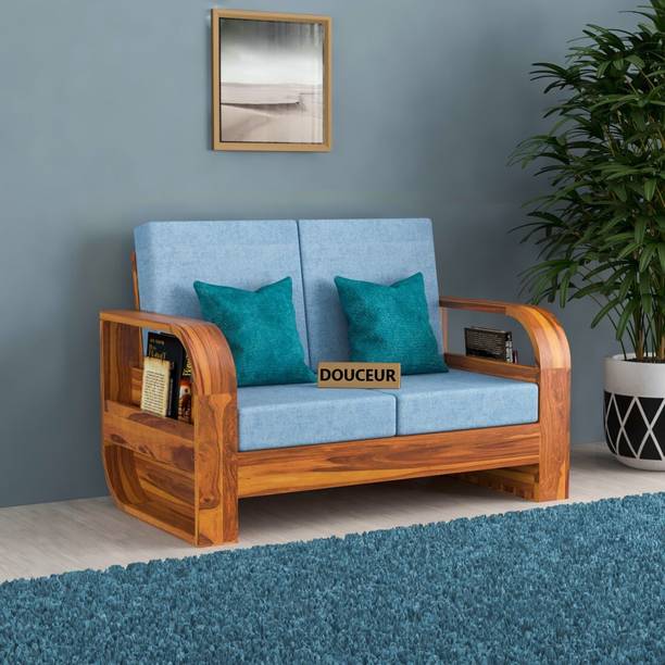 Douceur Furnitures Solid Sheesham Wood Two Seater Sofa For Living Room, Office, Café Fabric 2 Seater  Sofa