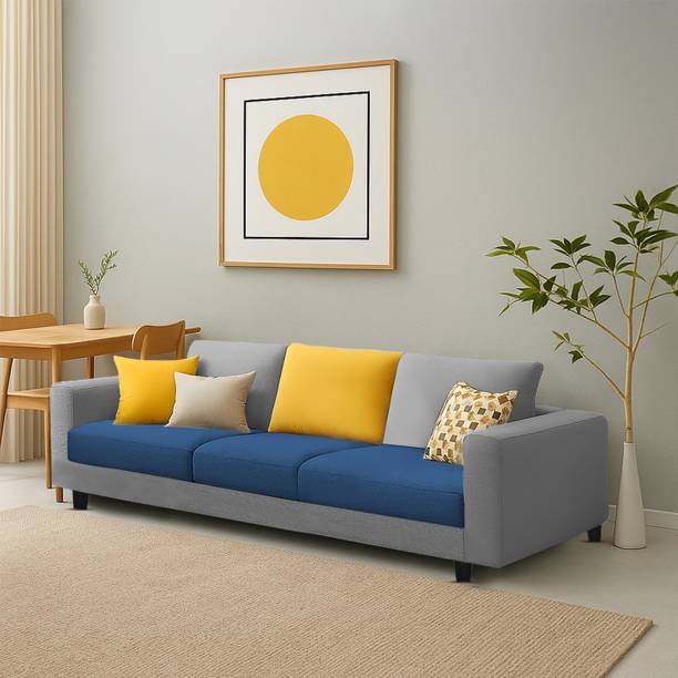 MintCasa Minta 3 Seater Straight Soft Cushion Wooden Frame Sofa Pre-assembled Fabric 3 Seater Sofa