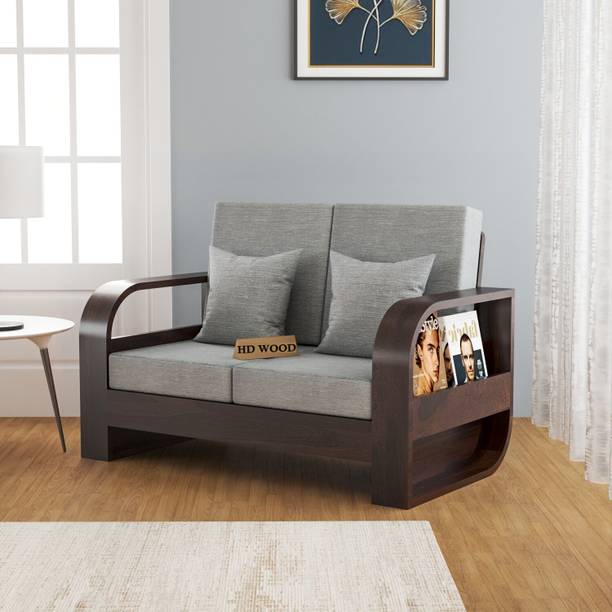 HDWOOD Solid Sheesham Wood Two Seater Sofa With Round Arms & Pocket Storage || Fabric 2 Seater  Sofa