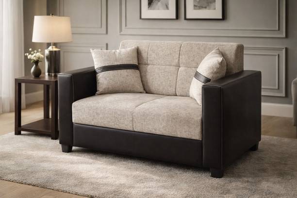 Sheijin Sheijin Modern 2 Seater Sofa with Faux Leather Arms & Fabric Upholstery Leatherette 2 Seater  Sofa