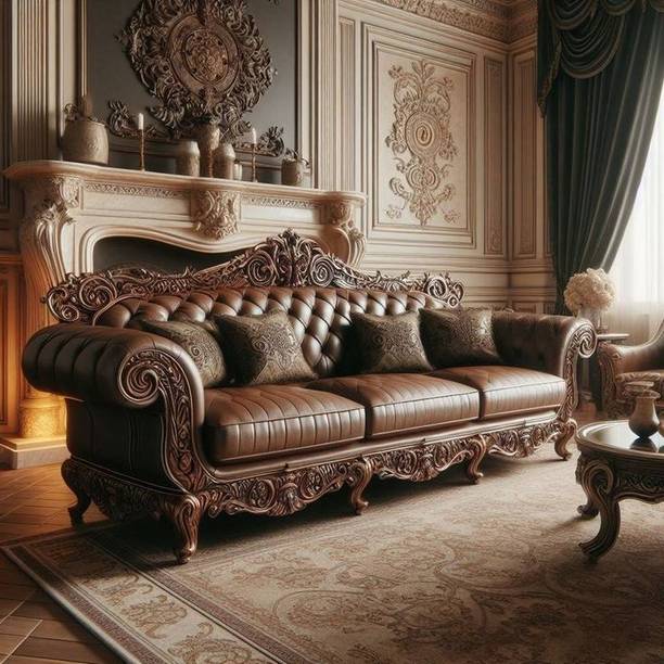Home wood Fabric 3 Seater Sofa (Finish Color - Brown, DIY(Do-It-Yourself)) Leather 3 Seater  Sofa