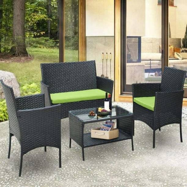 Mymigos 4 Piece Black Wicker Rattan Outdoor All Weather Resistant Sofa Set Fabric 4 Seater  Sofa