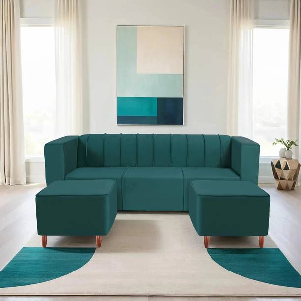 Seventh Heaven Sydney 5 Seater Sofa with 2 Ottoman, Plush Suede Fabric 5 Seater  Sofa