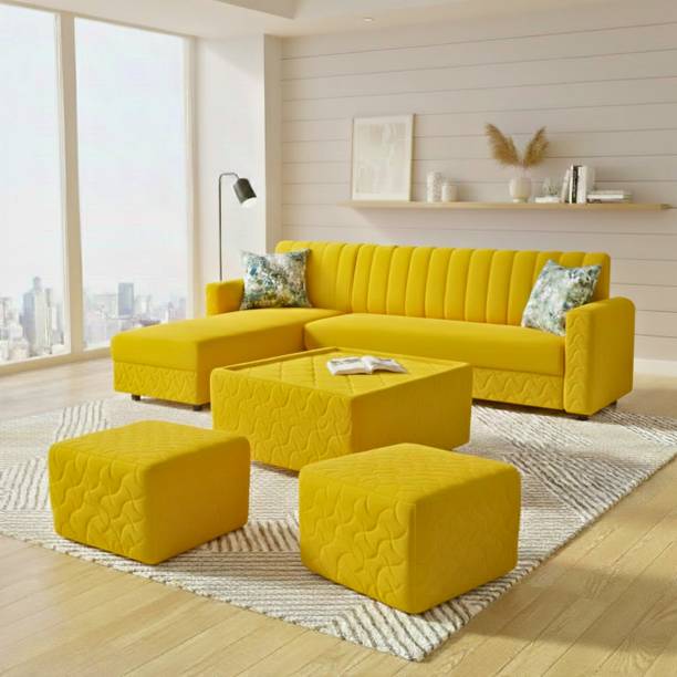 WAKESURE Premium Quality L Shape LHS Velvet Fabric 8 Seater Sofa