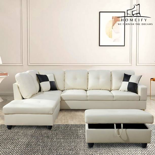 Homeify Linus 6 Seater Leather Sectional Sofa with Ottoman for Living Room Leatherette 6 Seater  Sofa