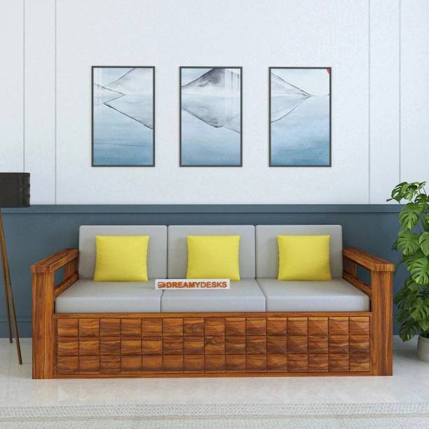 Dreamydesks Luxurious Solid Wood Sofa For Home Living Room Guest Room Office Solid Wood 3 Seater  Sofa