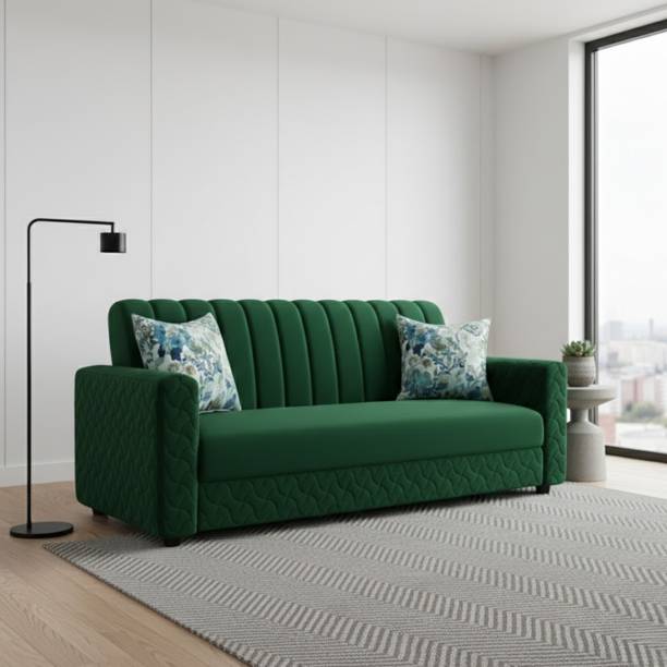 WAKESURE Premium Quality Velvet Fabric 3 Seater  Sofa