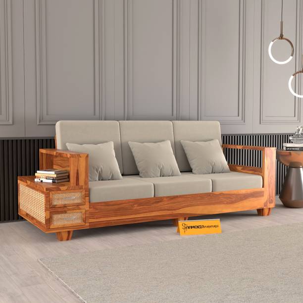 saamenia furnitures Solid Wood Cane 3 Seater Sofa – Classic Design, Comfortable Living Room Seating Fabric 3 Seater  Sofa