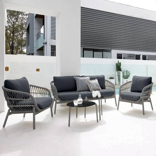 Mymigos 4 Seater Outdoor Braid & Rope Patio Sofa Set with Round Table, Woven Rattan Sofa Fabric 4 Seater  Sofa