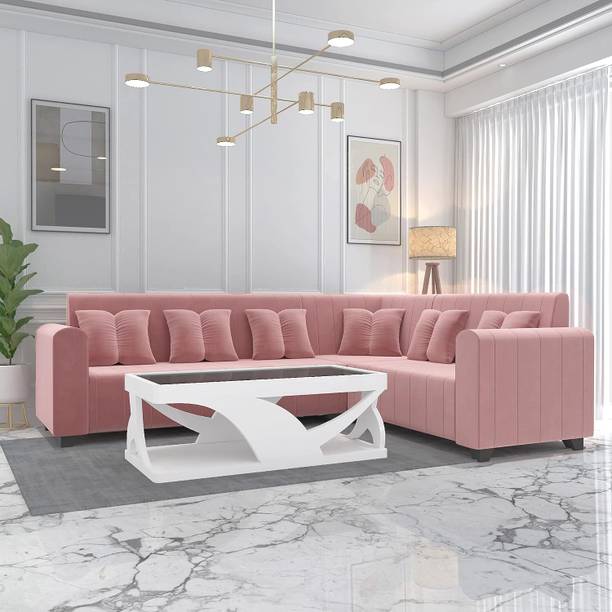 LIVEWELL Premium Quality L Shape Sofa for Living Room Hollend Fabric 6 Seater  Sofa