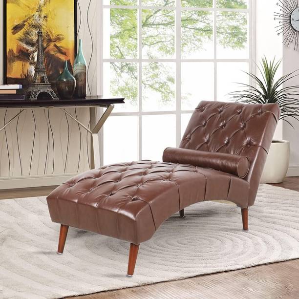Soul Light Art Wood Chaise Lounge Diwan Chaise Couch Sofa Wood Legs Brown Leatherette Sofa Half-leather 2 Seater  Sofa