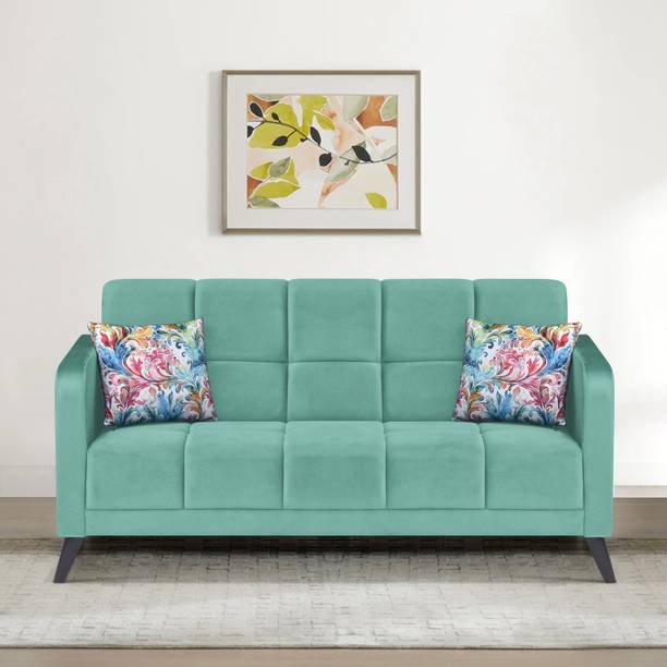 ARRA Jasper Tufted Back Three Seater Sofa With Two Printed Cushions Fabric 3 Seater  Sofa