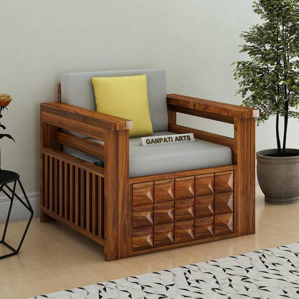 Ganpati Arts Oslo Sheesham wood 1 Seater Sofa For Living Room/Wooden Sofa For Home Fabric 1 Seater Sofa