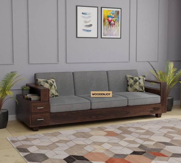 WOODENJOY Sheesham Wood 3 Seater Sofa With Side Drawer Storage For Home Solid Wood 3 Seater  Sofa
