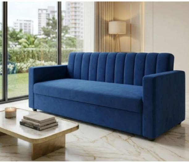 KS WOOD Premium Quality Velvet Fabric 3 Seater Sofa Fabric 3 Seater  Sofa