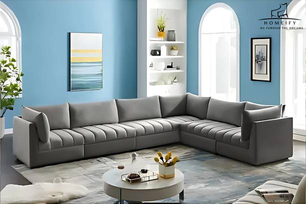 Homeify Favia 6 Seater Fabric Sectional Sofa Set for Living Room Fabric 6 Seater  Sofa