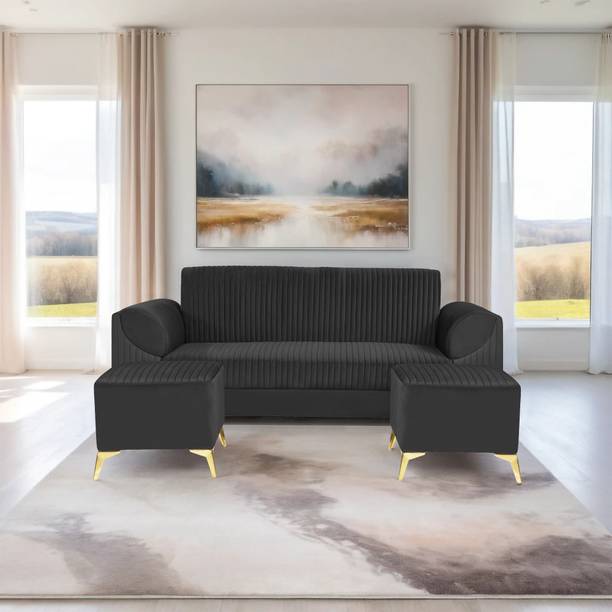 Seventh Heaven Venice 5 Seater Sofa with 2 Ottoman, Plush Suede Fabric: 1 Year Warranty Fabric 3 + 1 + 1 Sofa Set