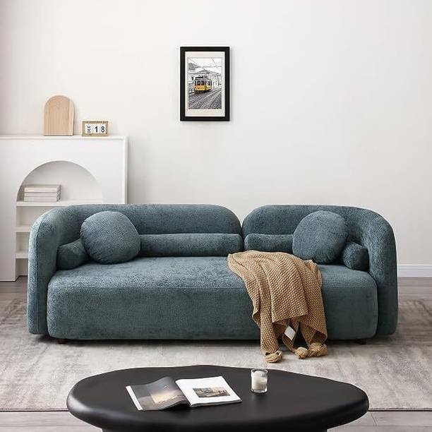 India wood mart Curved 3 Seater Cloud Sofa – Modern Upholstered 3-Seater Couch Fabric 3 Seater  Sofa