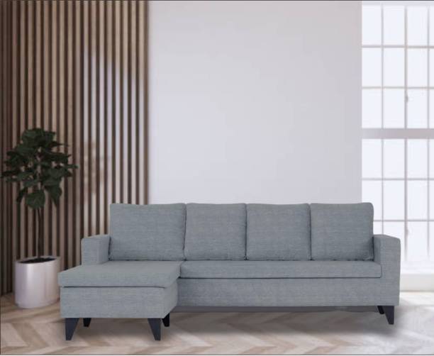WC White Cedar L Shape Fabric soild wood 5 Seater Sofa (Finish Color - Grey) Solid Wood 5 Seater  Sofa