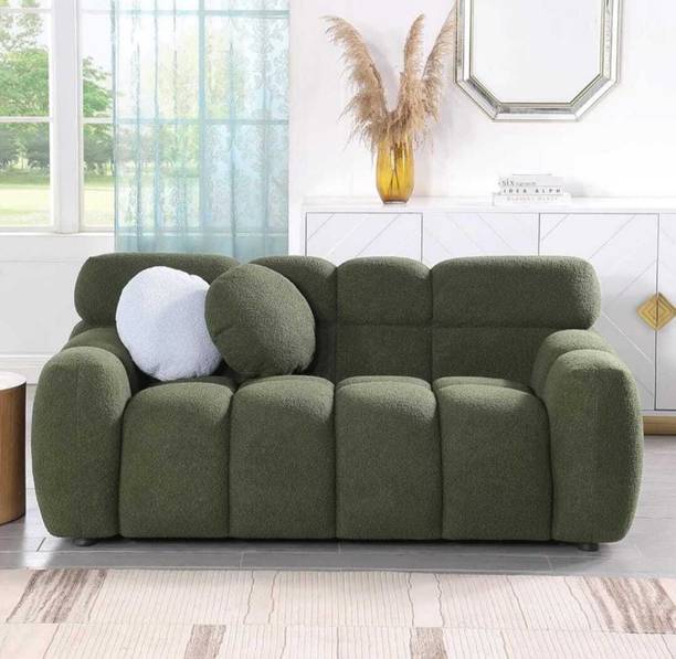 India wood mart Wooden Sofa 2 Pillows Upholstered Deep Seat Couch Living Room Bedroom Fabric 2 Seater  Sofa