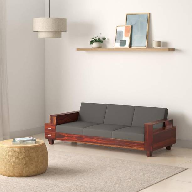 Devsignature 3 Seater WoodenSofa for Home Living Room with Mattress Fabric 3 Seater  Sofa