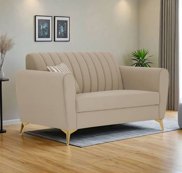 ADORN INDIA Premium Luster 2 Seater | Velvet Suede Fabric | 3-Year Warranty |Golden Legs Fabric 2 Seater Sofa