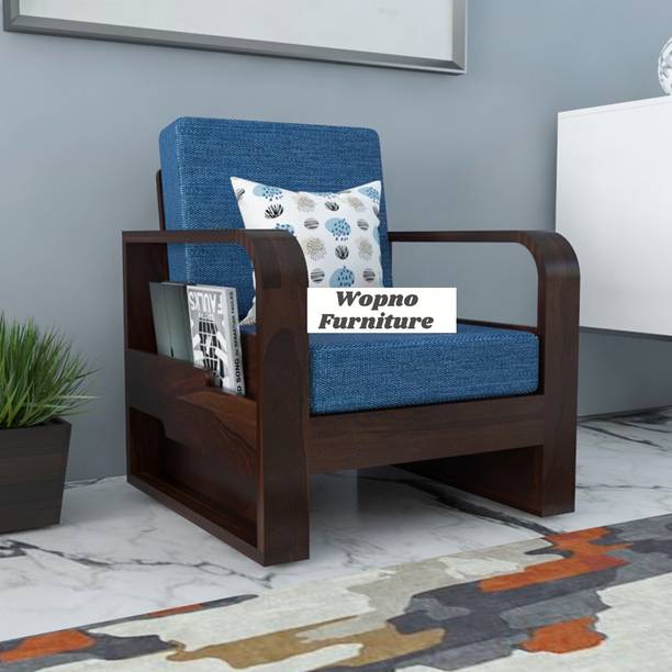 Wopno Furniture Sheesham Wooden 1 Seater Sofa set for living Room | Wooden Sofa Fabric 1 Seater  Sofa