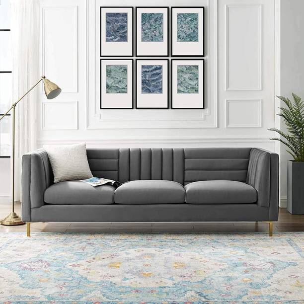 WOODENFACTOR 3 Seater Chesterfield Hand Tufted Rolled Arm Sofa 3 Seater Sofa Fabric 3 Seater  Sofa