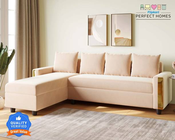 Flipkart Perfect Homes Predict Corner Sofa-Stylish and Cozy 6-Seater with lounger Left Facing Velvet Fabric 6 Seater  Sofa