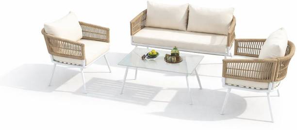 SunriseOF Outdoor Sofa Set Table with Glass Top 4 Seater Sofa set Fabric 4 Seater Sofa