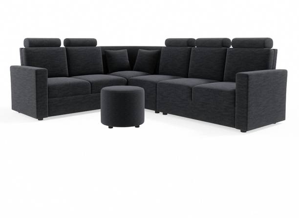 Sekar Lifestyle L Shape Corner [Normal Handles] With Round Moda Fabric 5 Seater  Sofa
