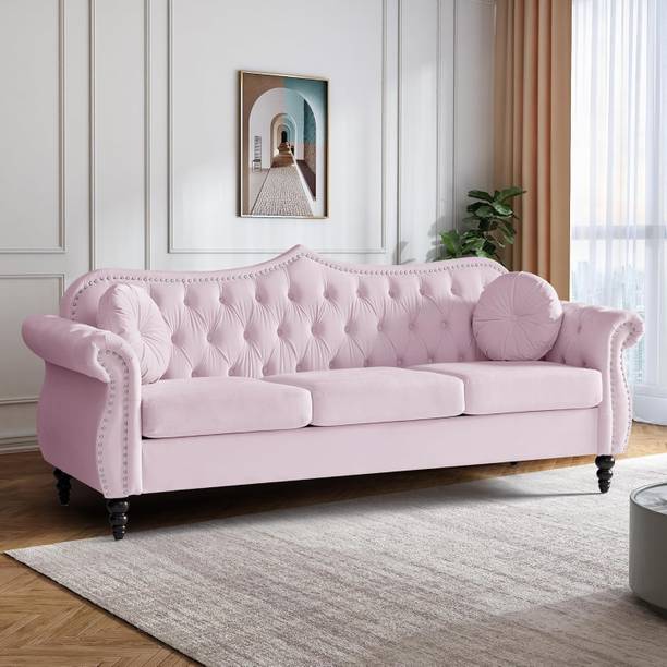 ADORNMART Three Seater Sofa, Chesterfield Sofa, Mid-Century Modern Velvet Upholstered Sofa Fabric 3 Seater  Sofa