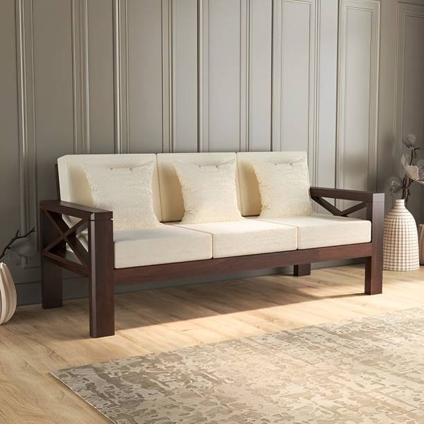 DECORWOOD Solid Sheesham Wood X Pattern 3 Seater Sofa For Living Room, Café, Office. Fabric 3 Seater  Sofa