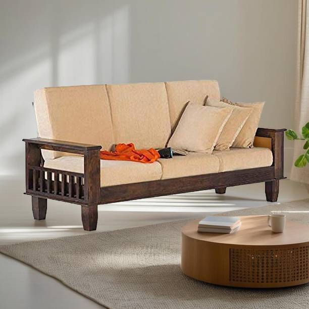 Divine Arts Woodeiving (Sheesham)Seater Sofa Set for Living Room Fabric 3 Seater  Sofa