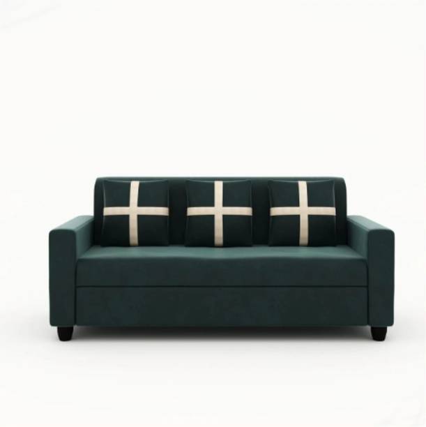 KS WOOD Premium Quality Velvet Fabric 3 Seater Sofa Fabric 3 Seater  Sofa