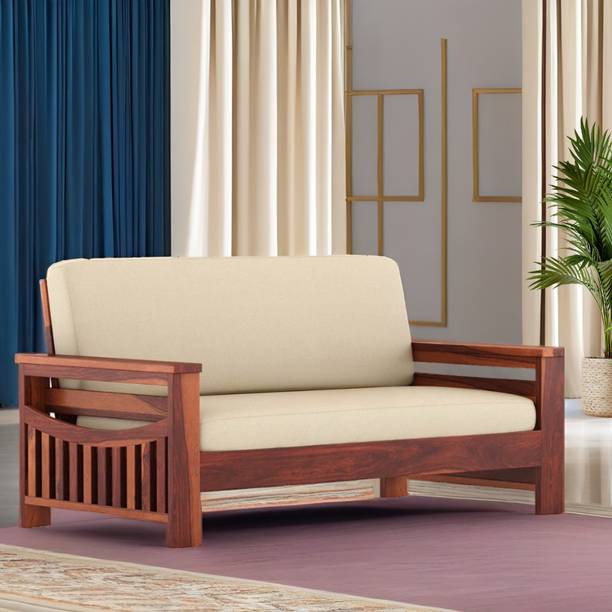 Shagun Arts Solid Sheesham Wood Two Seater Sofa For Living Room/ Office/ Guest Room || Fabric 2 Seater  Sofa