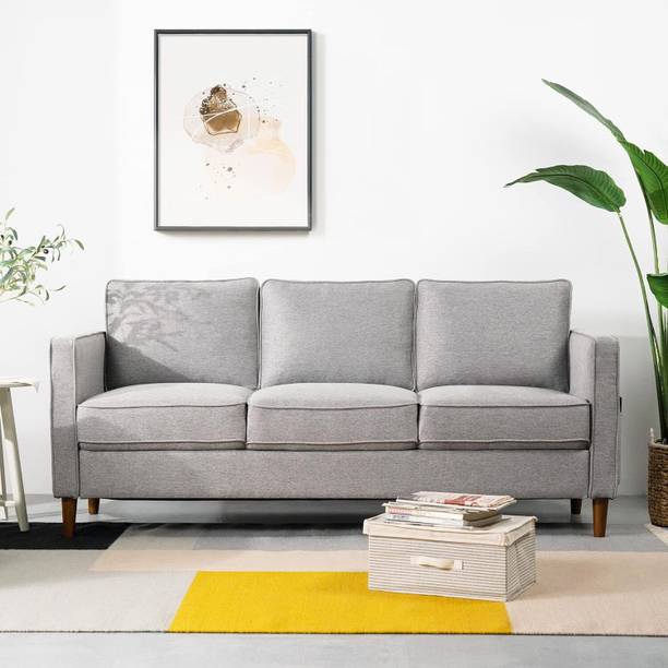 DMK Solid Wood Framed Upholstered Three Seater Fabric Sofa For Living Room/ Office | Fabric 3 Seater  Sofa
