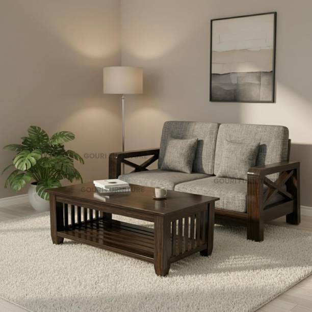 MANNAT ARTS Sheesham Wood 2 Seater Sofa Set for Home Living Room Fabric 2 Seater Sofa