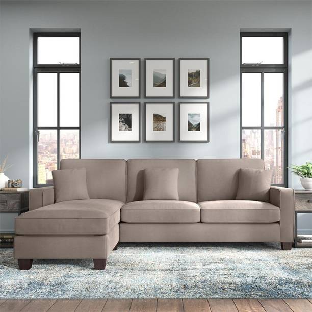 Torque Moscow 4 Seater Mini L Shape Fabric Sofa For Living Room (LHS, Beige Brown) Fabric 3 Seater  Sofa
