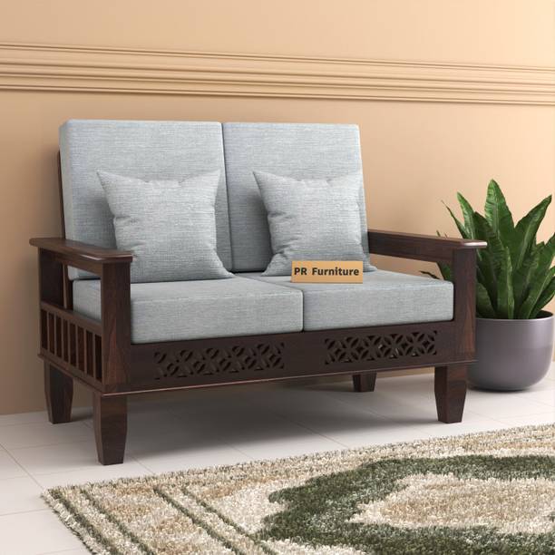 PR FURNITURE Solid Wood Two Seater Sofa With Front CNC Flower Style For Living Room, Café. Fabric 2 Seater  Sofa