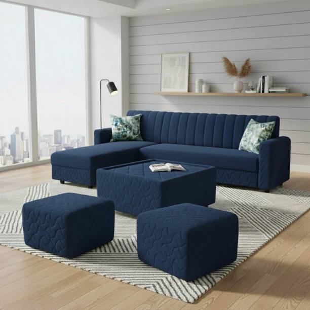 WAKESURE Premium Quality L Shape LHS Velvet Fabric 8 Seater  Sofa