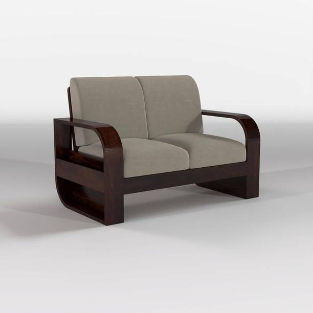 DIVESHIKA ART Sheesham Wood Two Seater Sofa With Round Leaf Style Arms & Side Pocket Storage | Fabric 2 Seater  Sofa
